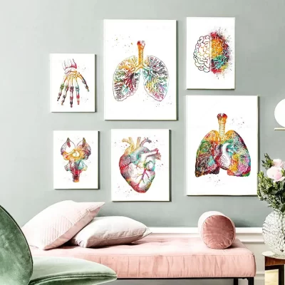 Anatomia humana coluna coração cérebro dente arte da parede pintura em tela cartazes impressões mapa do corpo imagem da parede educação médica decoração de casa