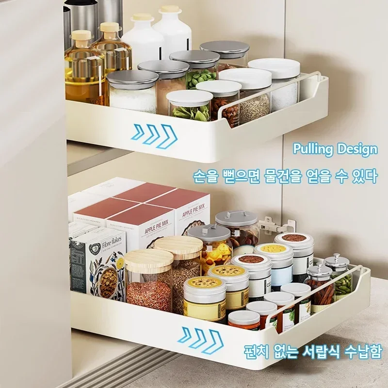 New Kitchen Storage Rack with Slide Rails Pull-out Kitchen Drawer Type Storage Tray Spice Box Storage Rack Cabinets Organizer - Image 4