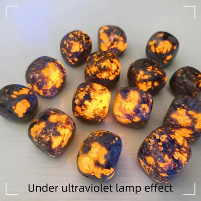 Yooperlite natural caída pedra chama pedra palma cristal fluorescente reiki cura minerais difusor glitter decoração para casa presente