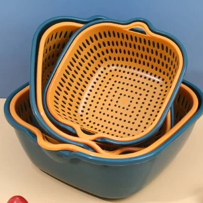Coador, cesta de drenagem de camada dupla, cesta de filtro de plástico, cesta de lavagem reutilizável, coador doméstico para cozinha, frutas