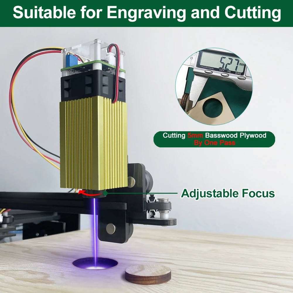 Árvore a laser 450nm 5w 4w foco ajustável ttl cabeça laser diy módulo de gravação a laser para ferramentas de corte de madeira - Image 2