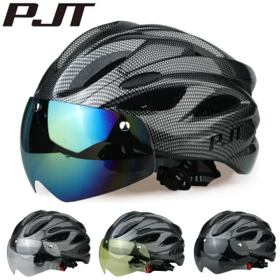 PJT Capacete de bicicleta leve e respirável com óculos de atração magnética Lente Capacete de bicicleta com comutação gratuita Capacete de ciclismo adulto