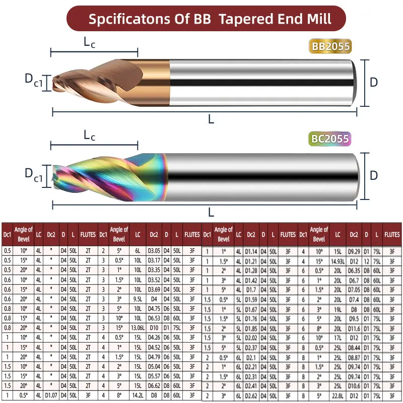 BB Carbide Tapered End Mill Angular CNC Machning Cutter Metal Router Bit 0.5 1 1.5 2 3 8 10 15 Degree - Image 4