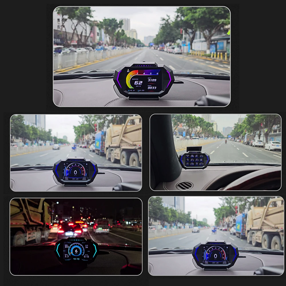 OBD + GPS HUD P24 Car OBD Head Up Display HUD on Board Computer Digital Speedometer Water Temp Fuel Consumption Slope Meter - Image 5