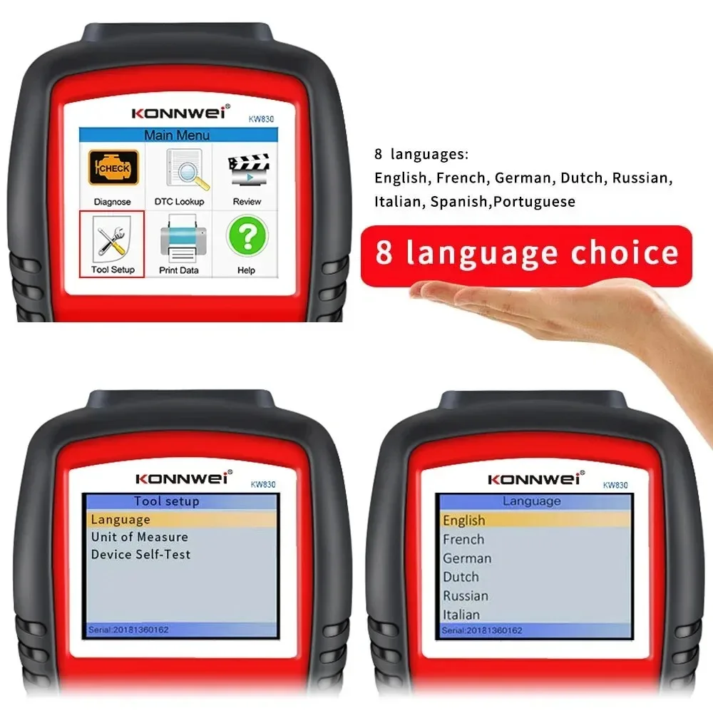 Konnwei kw830 ferramenta de scanner de carro leitor de código automático obd2 obdii ferramenta de diagnóstico leitura e claro código de falhas do veículo ferramenta de verificação - Image 5