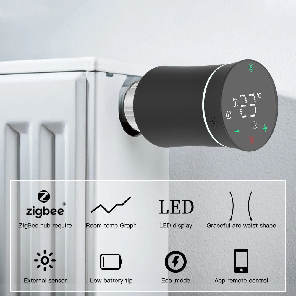 MOES ZigBee 3.0 TRV Thermostat Tuya Radiator Actuator Valve Smart Programmable Temperature Controller Alexa Google Voice Control - Image 2