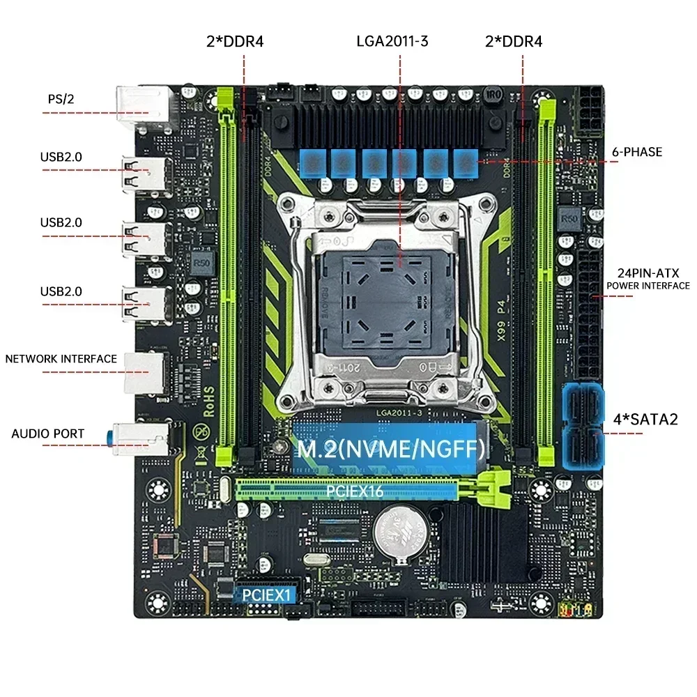 SOYO X99 Motherboard Set With LGA2011-3 Xeon E5 2630 V4 CPU DDR4 16GB (1*16GB) 2133MHz RAM NVME M.2 SATA Computer Accessories - Image 4