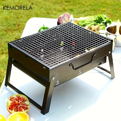 Grelha a carvão para churrasco portátil, aço inoxidável, pequeno, mini kit de ferramentas para churrasco, cozinha ao ar livre, acampamento, piquenique, praia, churrasco portátil