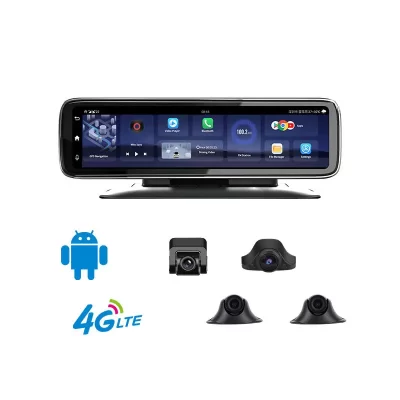 360-degree Panoramic Dashboard Car Dvr Dash Cam 4CH Cameras recorder 12" Touch Screen Android Rear View Mirror 4G GPS ADAS WIFI