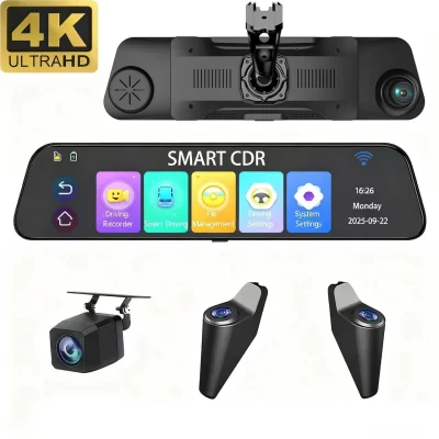 4 Channel Mirror Dash Cam 4K WIFI 12''Rear View Mirror Camera with ADAS BSD Blind spot Monitoring 4K Front Lens+FHD1080Px3 DVR