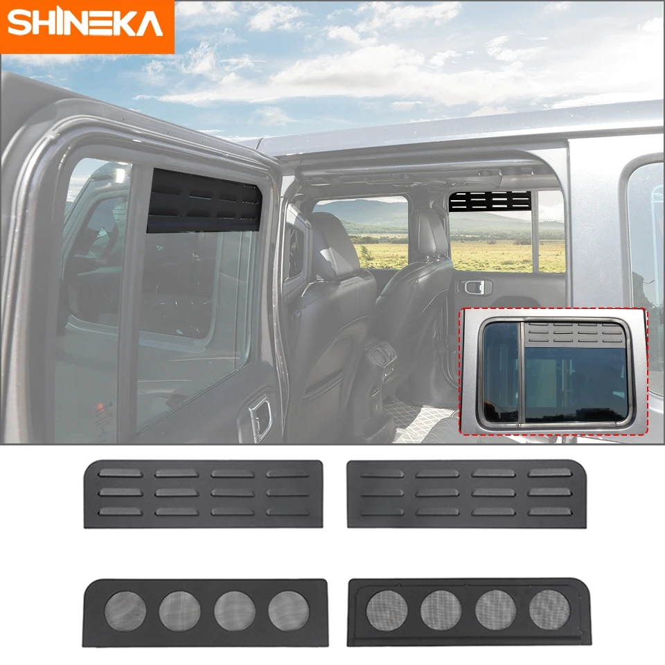 Shineka liga de alumínio janela traseira louvre painel ventilação decoração capa para jeep wrangler jl 2018 up acessórios exteriores
