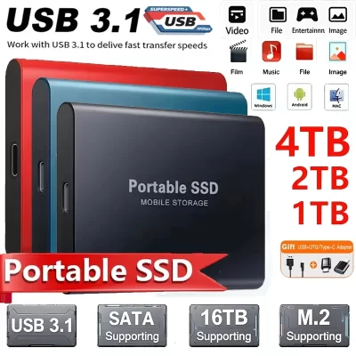 Portable SSD Original External Hard Drive 2TB USB 3.1 Type-C Fast Transfer Solid State Disk 4TB Mass Storage for Loptop/PC/Mac