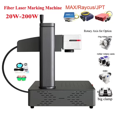 JPT MOPA / Raycus 30W 20W 50W 60W 100W Fiber Laser Marking Engraving Machine Metal Engraver with Rotary Axis for Jewelry Steel