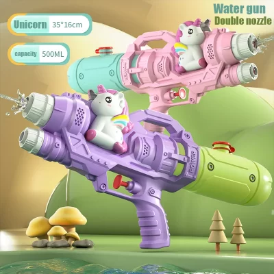 Unicórnios, dinossauros, patos, aspersores duplos, água verão, pistolas de esguicho para piscina, quintal, gramado, praia, jogos de festa, brinquedos aquáticos