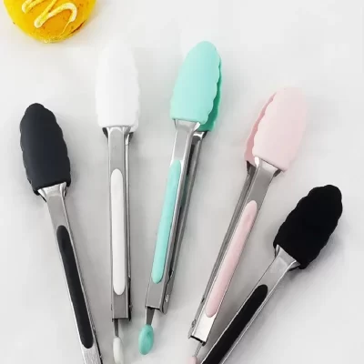 Aço inoxidável Silicone Non-Slip Cooking Clip, Food Tong, BBQ Clamp, Salad Tools, Grill Acessórios, Cozinha, 7"