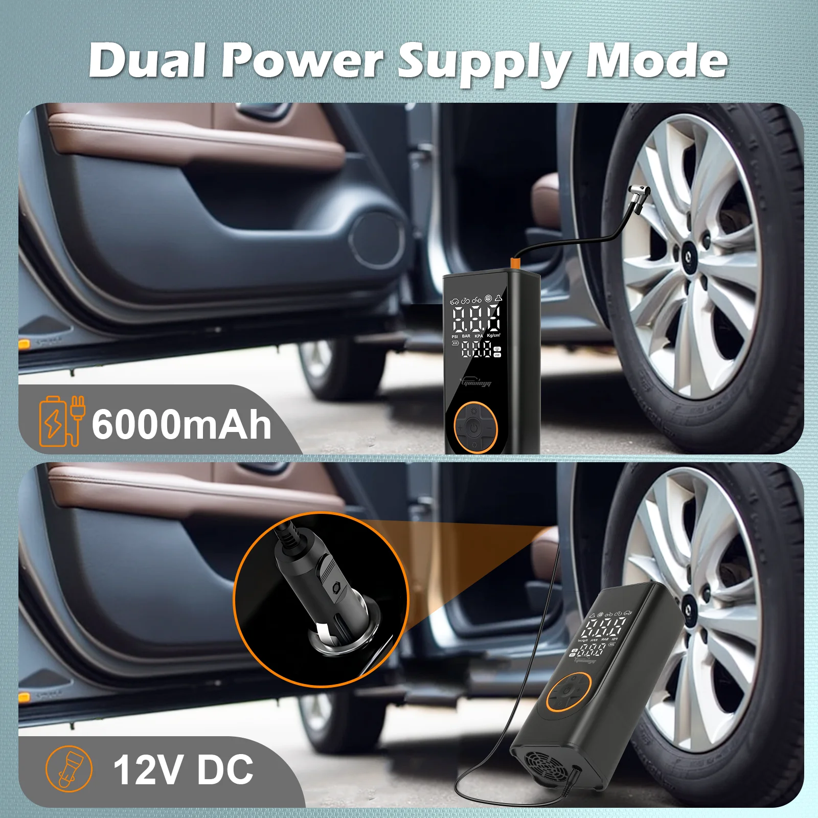 GUWIEYG 150 PSI Air Pump Cordless Tire Inflator Portable Air Compressor 150 PSI Air Pump for Car Tires with 6000mAh Battery - Image 5