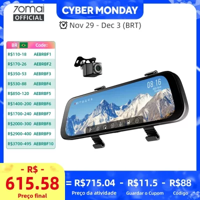 70mai Rearview Dash Cam S500 9.35'' Touch Screen 70mai S500 Car DVR 3K Super Capacitor Dual-Channel HDR Voice Control 24H Park