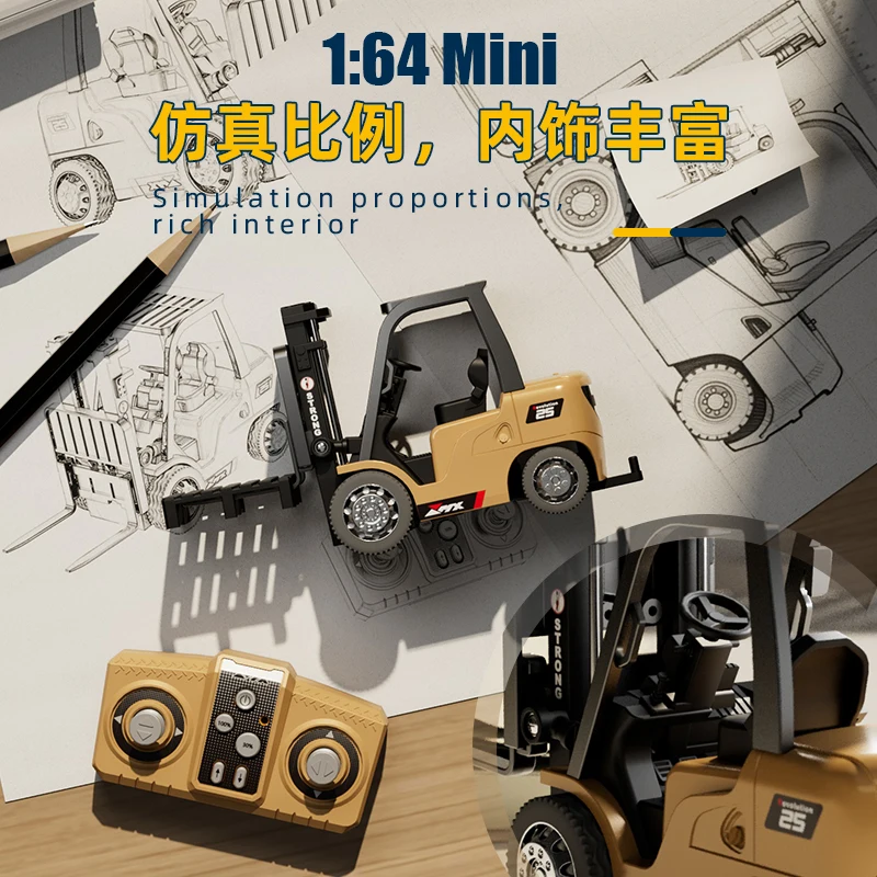 1/64 Rc Forklift Mini Semi-proportional 2.4G Rc Car Bluetooth Alloy Remote Control Engineering Vehicle Children Toys Ask Nanfeng - Image 2