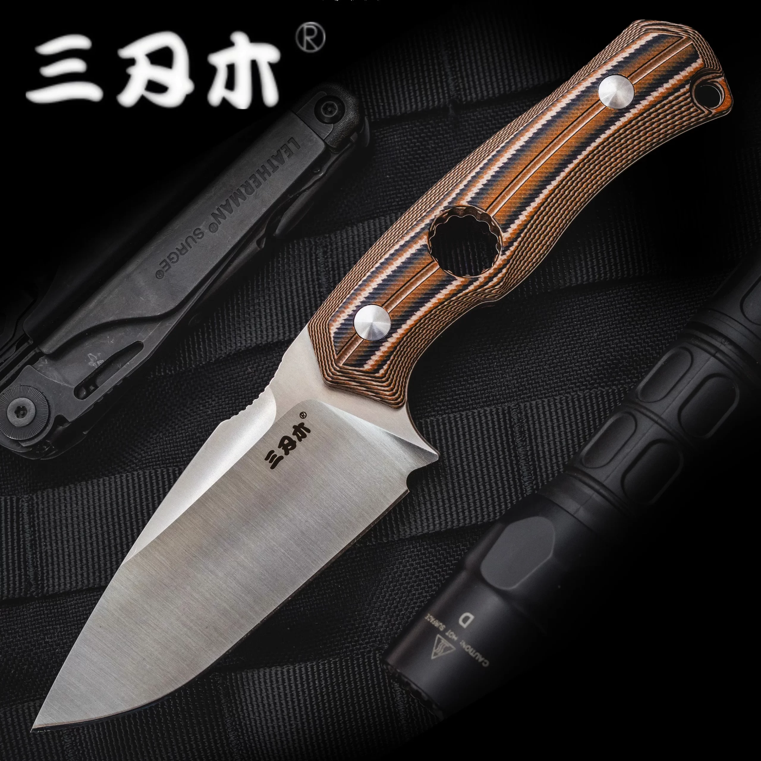 Sanrenmu-Faca de lâmina fixa com bainha, Outdoor Camping Survival, Tactical Hunting Knife, Edc Combat Tool, melhor, 14C28N, S725P