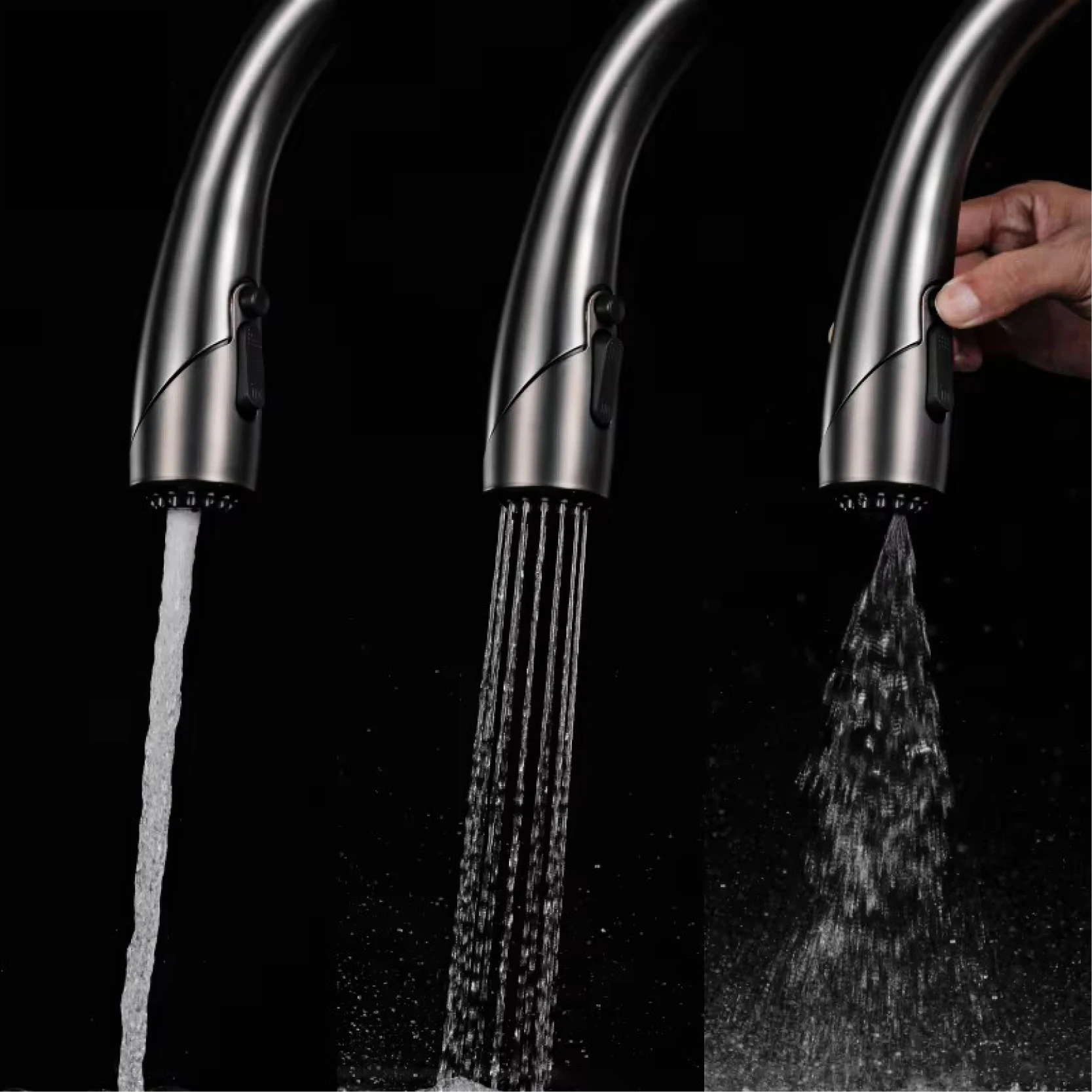 Torneira de cozinha luxuosa com interruptor de toque de latão preto, alça única, núcleo de válvula de cerâmica, água quente e fria, tipo removível, torneira de pia de 3 funções - Image 5