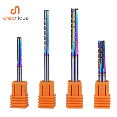 Dreanique 1pc 3 straight flutes with chipbreakercarbide Carbide end mill DLC Woodworking Carving CNC Trimming Slot Bit Plywood