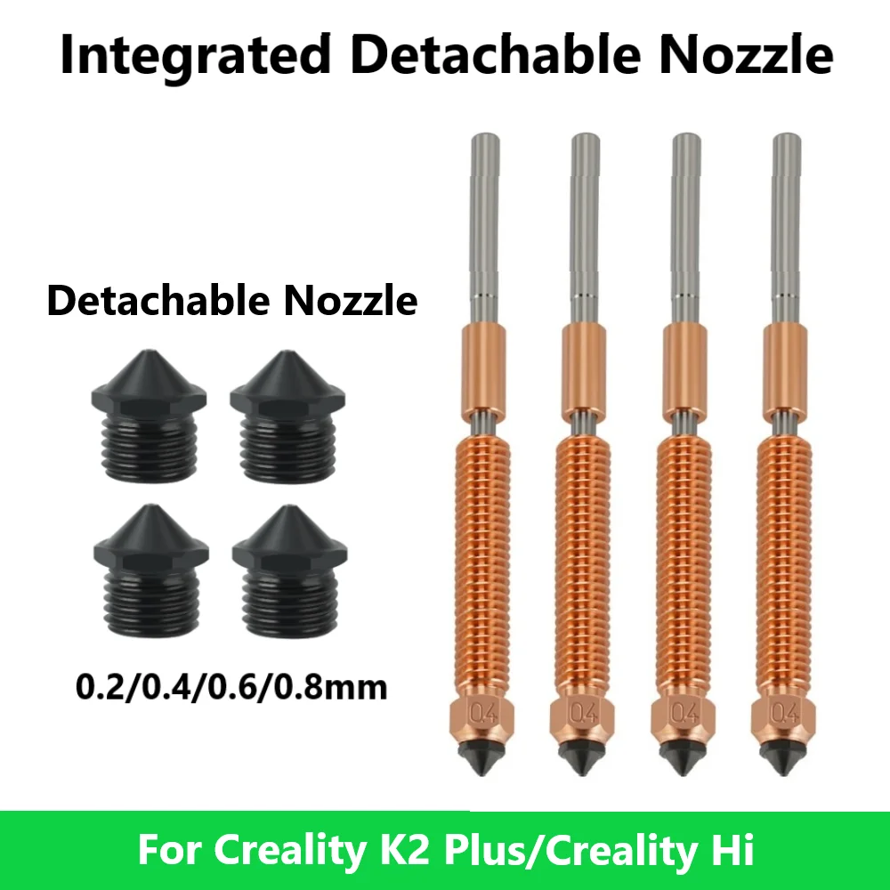 Para creality k2 plus/hi bocal destacável bocal de aço endurecido impressão de alta velocidade 0.2/0.4/0.6/0.8mm acessórios de impressora 3d