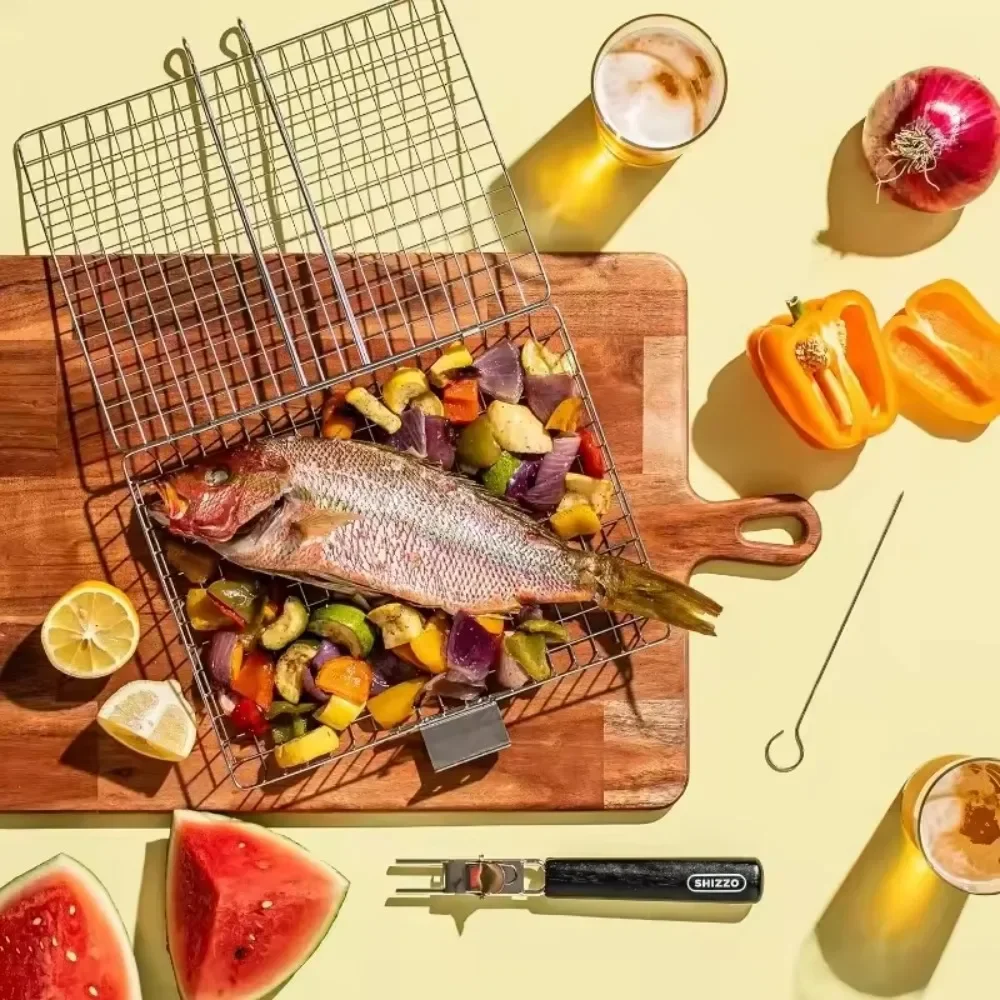 Churrasqueira multifuncional, peixe grelhado e carne, ferramentas duráveis de alta qualidade, alça dobrável, estrutura de malha grelhada ao ar livre - Image 2