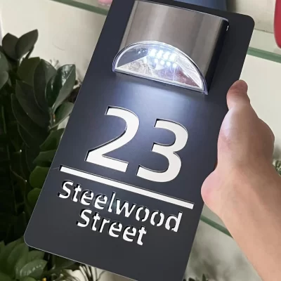 Personalized Exterior lights House Number Sign LED Solar House Sign Custom 3D Laser Cutting Street Family Name Door Sign