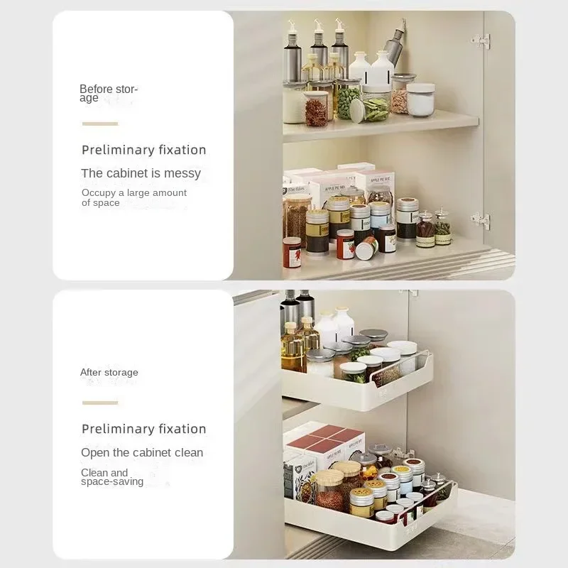 New Kitchen Storage Rack with Slide Rails Pull-out Kitchen Drawer Type Storage Tray Spice Box Storage Rack Cabinets Organizer - Image 3
