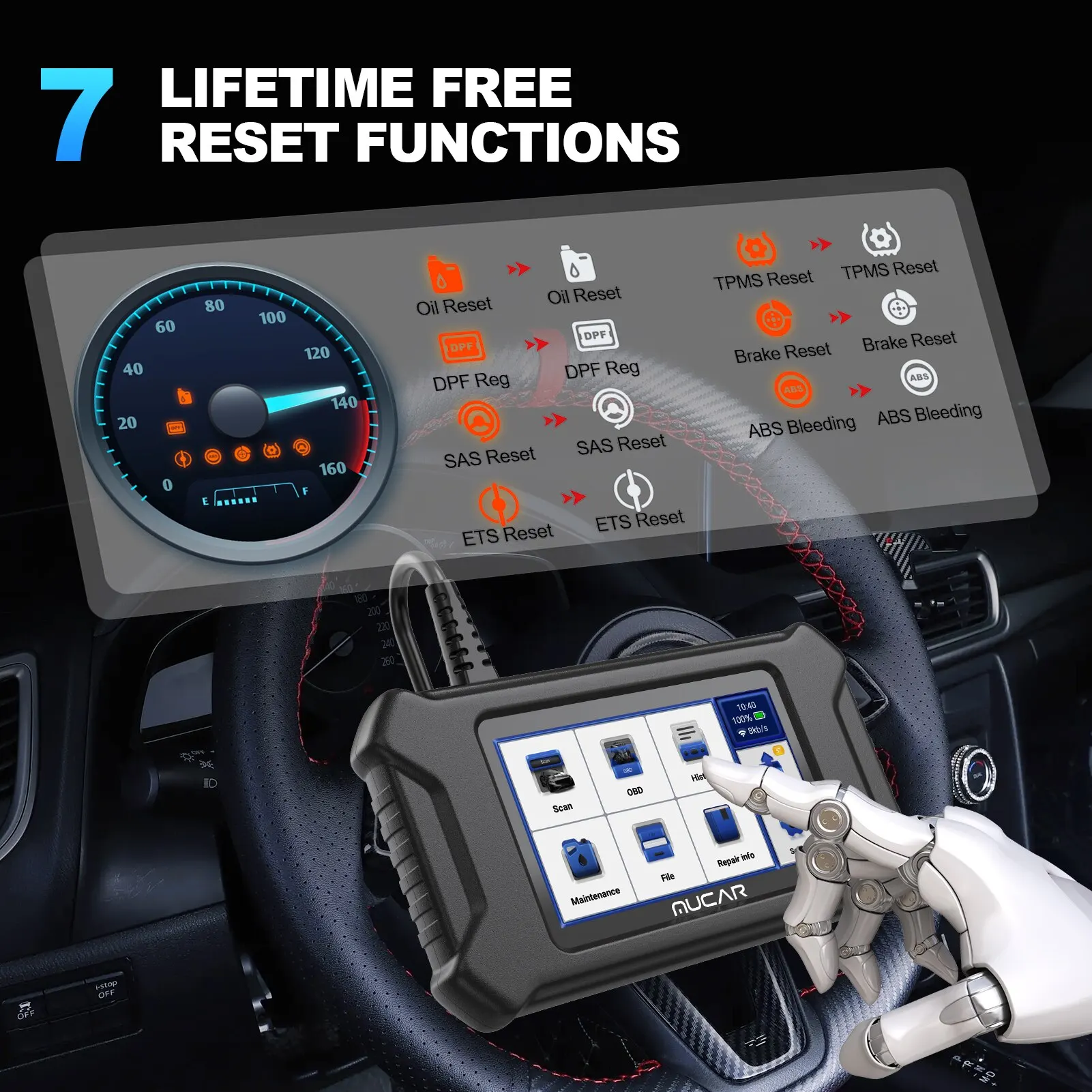 MUCAR-CS6 Scanner automotivo para carro, ferramenta de diagnóstico, ABS, SRS, TCM, ECM, TPMS 6, leitura do código do sistema, freio a óleo, 7 Reset, atualização gratuita vitalícia - Image 3