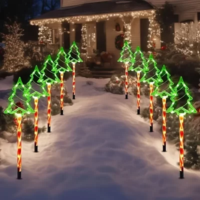 Luzes LED para árvore de Natal movidas a energia solar - Luzes decorativas verdes 5 em 1 com 8 modos de piscamento