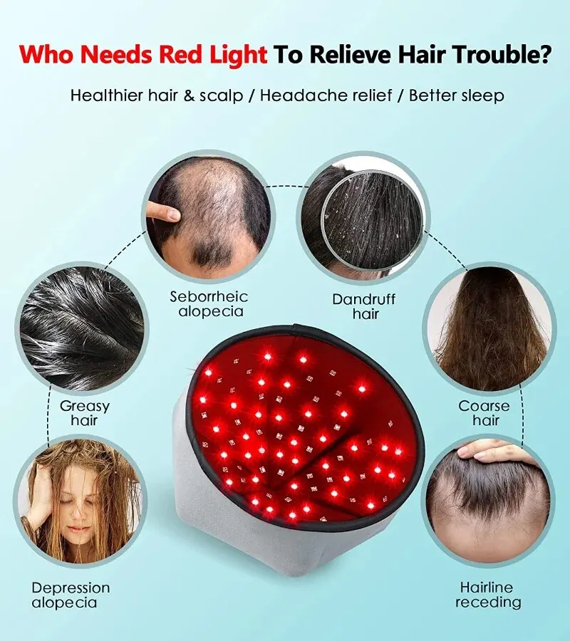 Tampa de crescimento do cabelo 660 led dispositivos de terapia de luz vermelha anti perda de cabelo ansiedade alívio do estresse cabeça dor chapéu couro cabeludo relaxar massageador capacete - Image 4