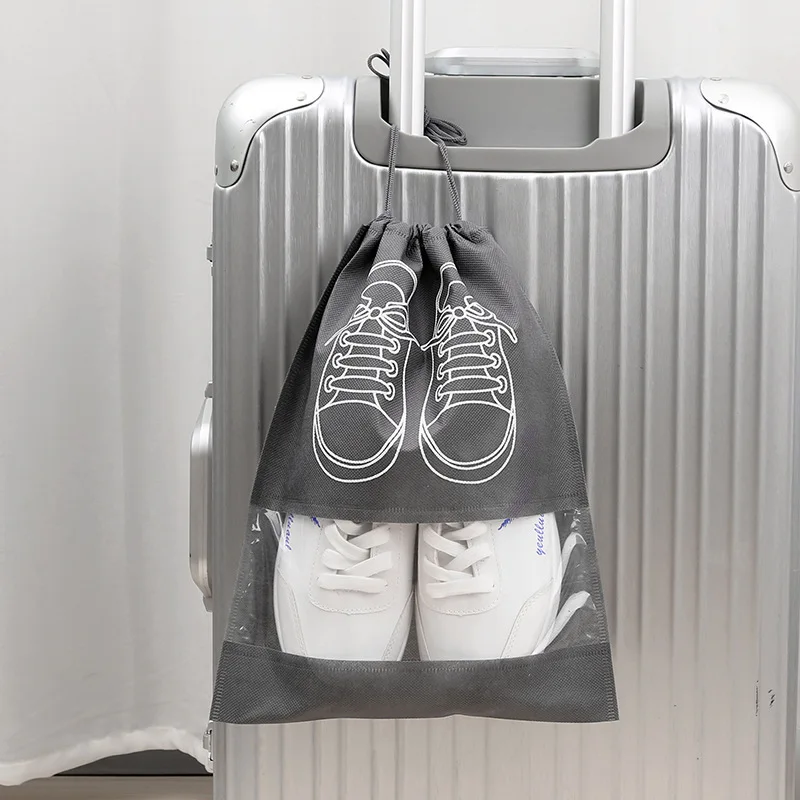 30/1x Portable Non-Woven Cloth Shoe Bags Waterproof Dustproof Travel Shoe Storage Bag Hanging Drawstring Packing Pouch Organizer - Image 5