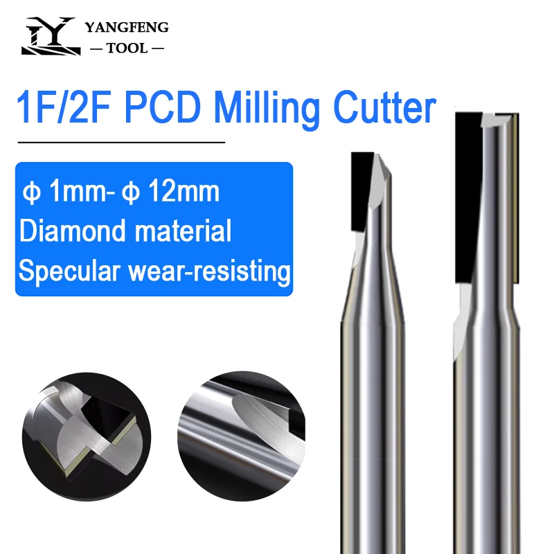 1pc pcd broca reta 1f/2f fresa de diamante 4mm 6mm 8mm 10mm 12mm grafite carboneto de silício alumínio alto brilho ferramentas cnc