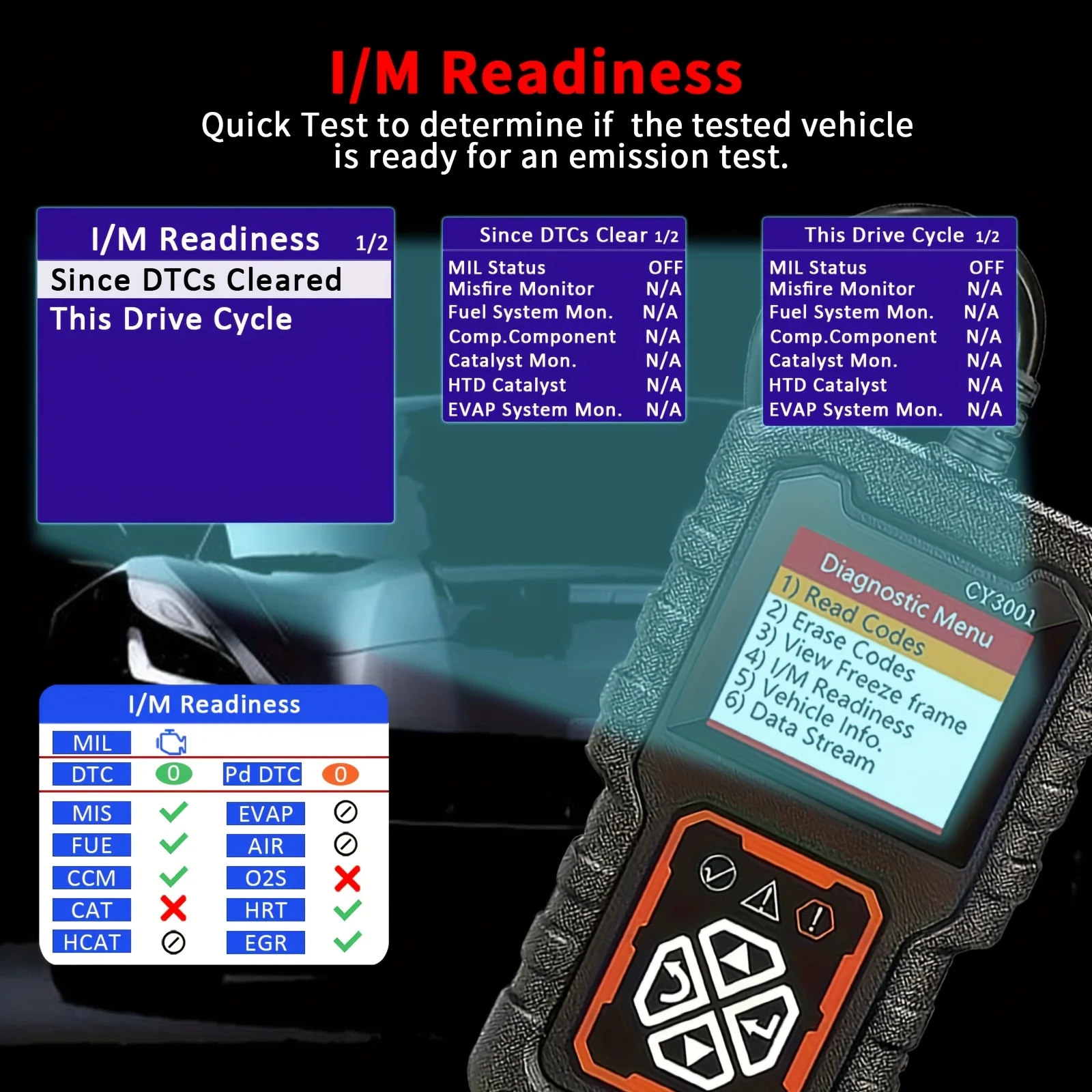 Carro obd2 scanner ferramenta de diagnóstico leitor código testador tensão scanner código falha do motor testador detecção falhas automotiva cy3001 - Image 4