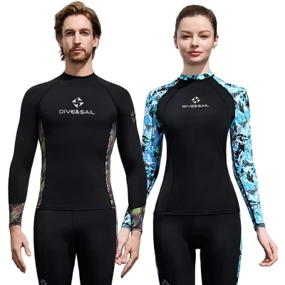 Masculino feminino surf protetor solar mergulho proteção da pele camiseta maiô de manga longa natação flutuante proteção uv lycra mergulho topos