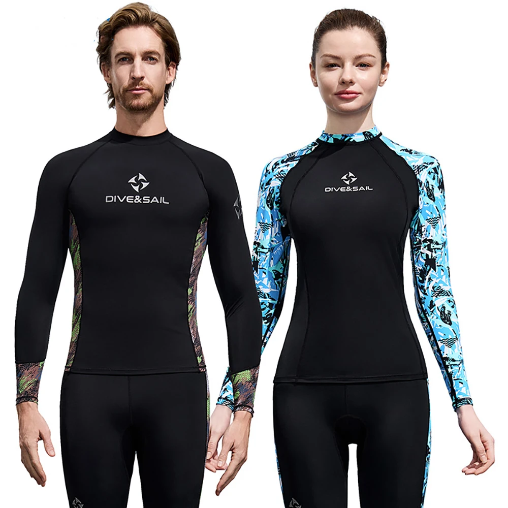 Masculino feminino surf protetor solar mergulho proteção da pele camiseta maiô de manga longa natação flutuante proteção uv lycra mergulho topos