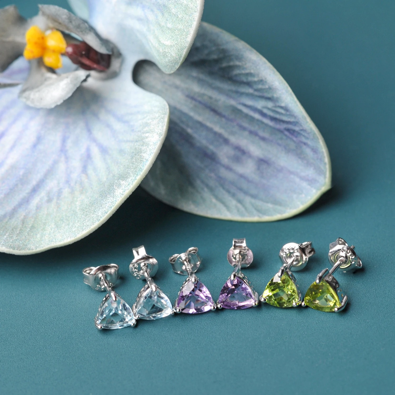 Potiy triângulo natural 1.68ct peridoto ametista céu azul topázio brincos 925 prata esterlina feminino jóias diárias pedra de nascimento - Image 5