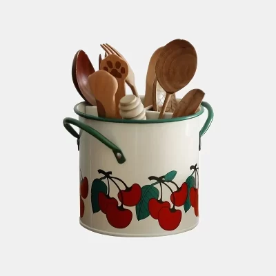 Balde de talheres cereja vintage, cozinha doméstica, pauzinhos, gaiola, faca e garfo, balde de armazenamento criativo