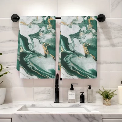 2 pçs macio absorvente toalhas de cozinha prato toalha de mármore-listrado folha de ouro aquarela panos de prato férias pano seco para cozinha