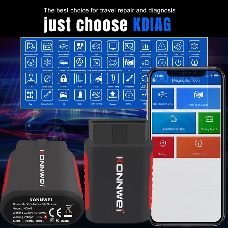 2026 KONNWEI KDIAG Sistema Completo Scanner Automático Redefinir SAS EPB Serviço Programador ECU OBD OBD2 Ferramenta de Diagnóstico de Carro pk Thinkdiag MINI - Image 4