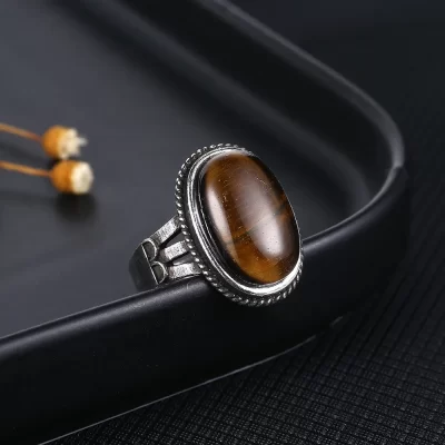 S925 prata grande pedra 11x17mm natural labradorite tigre olho anel para mulheres jóias finas festa de casamento presente de aniversário