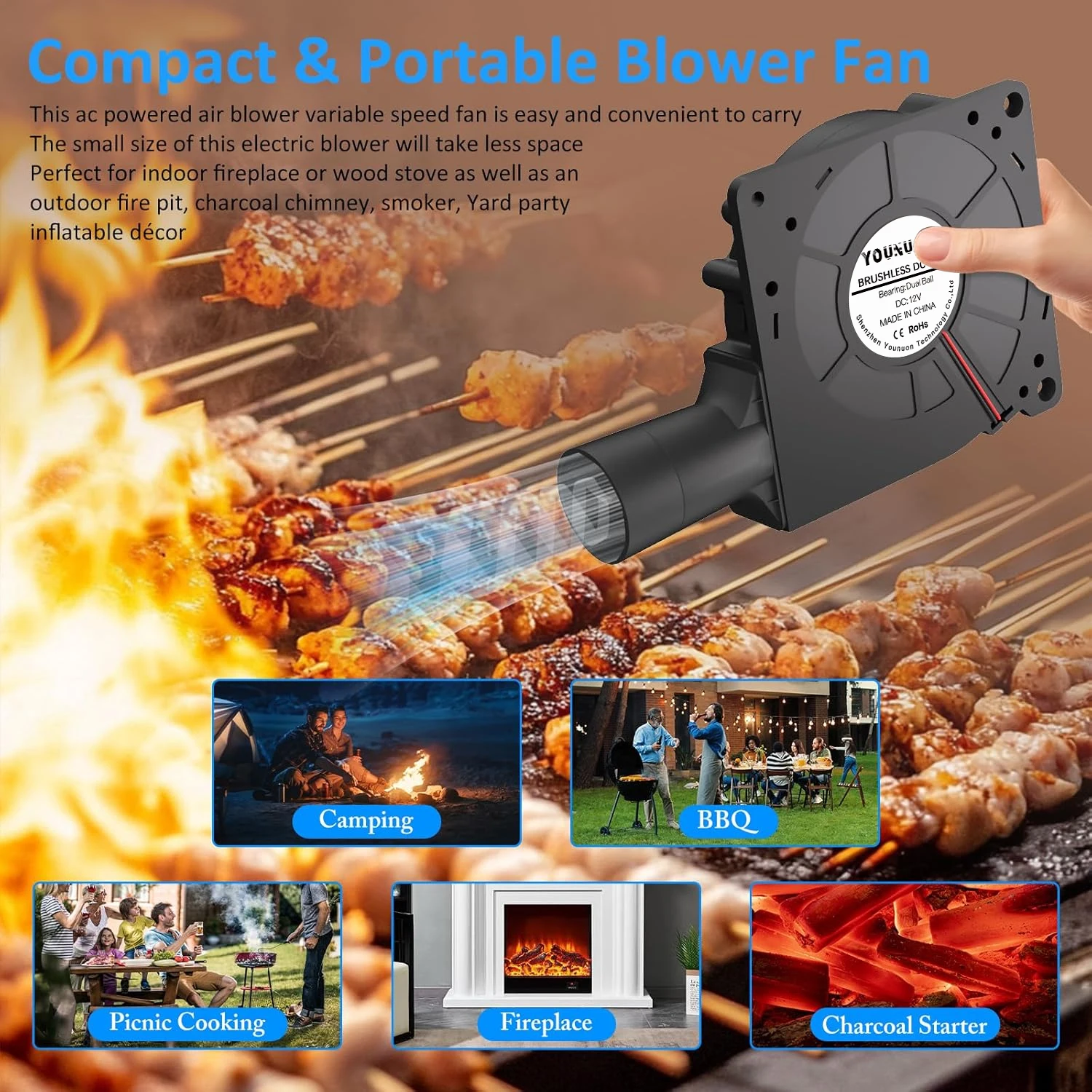 Ventilador para churrasco, 120mm x 32mm, ac 110v 220v, ventilador de resfriamento centrífugo, controlador de velocidade variável, ventilador para churrasco para acampamento, fogão, cozinha - Image 3