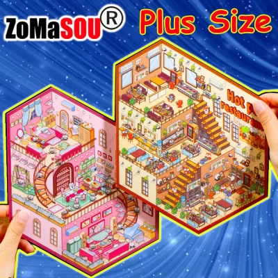 Novo! 3d plus size pote quente restaurante e grande villa diy 3d paisagem adesivos cena da cabine adesivo presente de aniversário para criança