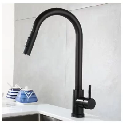 Torneira de cozinha preta flexível pull out 2 modos bico misturador de água quente e fria deck montado pulverizador e fluxo sus 304 torneiras