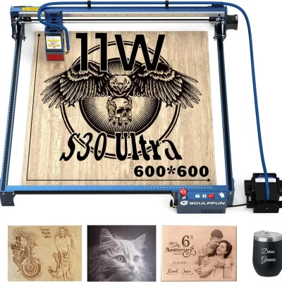 Máquina de gravação a laser SCULPFUN, S30 Ultra, 11W, área de gravação 600x600mm, assistência automática a ar, lente substituível