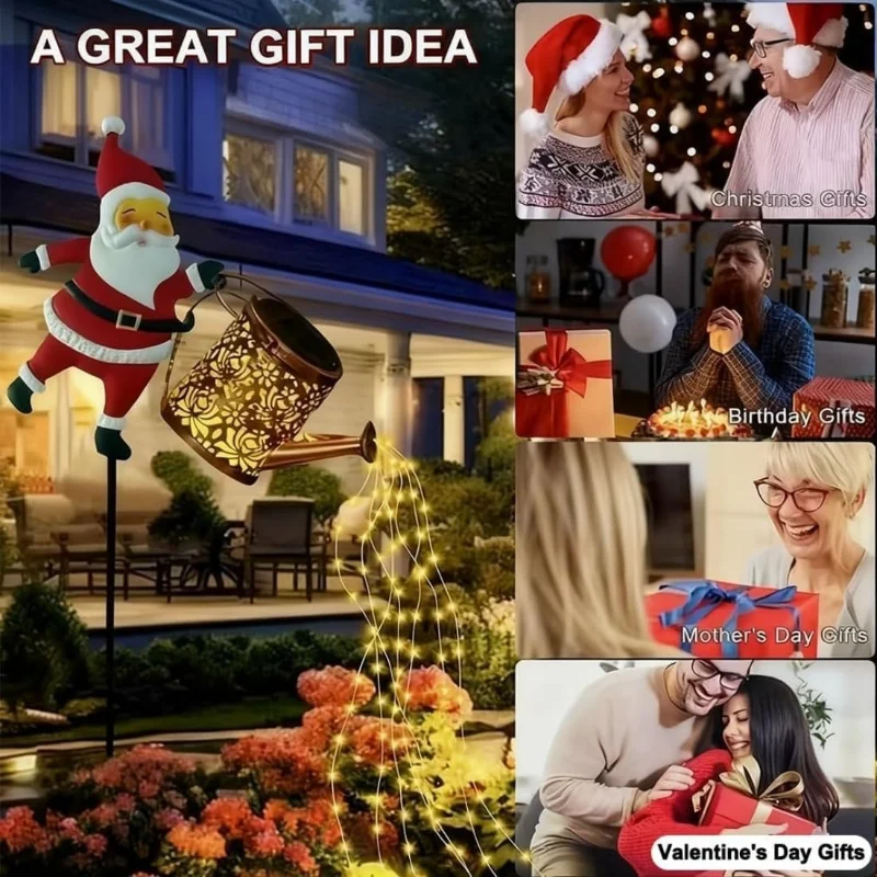 Criativo natal chaleira solar plug-in luzes jardim gramado quintal papai noel chaleira lâmpada à terra led luzes da noite decoração ao ar livre - Image 2
