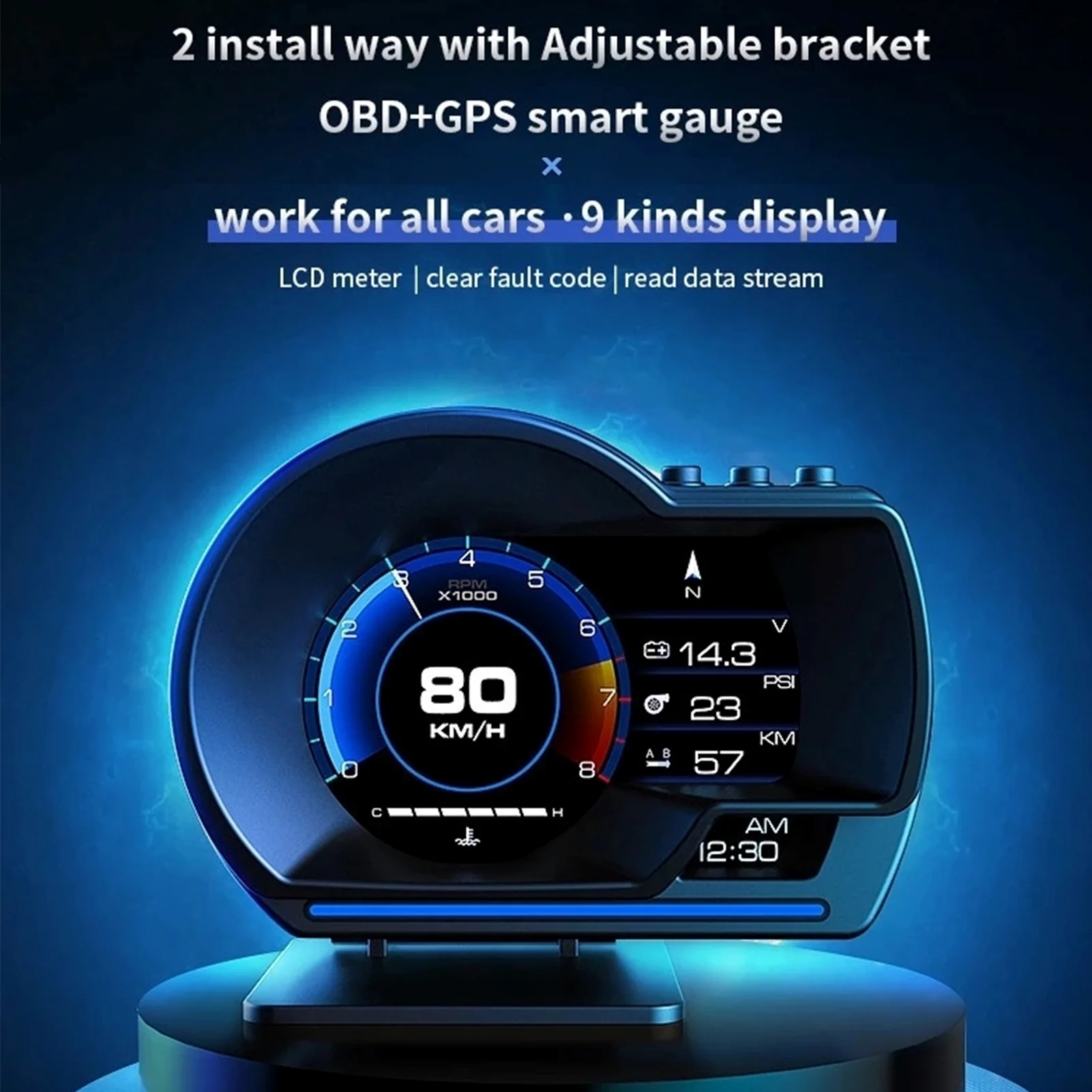 Car Smart Head Up Display OBD2 GPS Digital HUD Speedometer Turbo RPM Alarm Head‑Up Displayer - Image 2