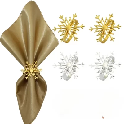 6pc prata/ouro floco de neve guardanapo anéis jantar guardanapo anéis titular para o feriado de natal ano novo festa de casamento decoração de mesa