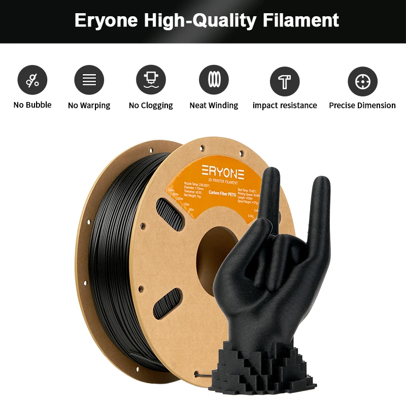 Eryone 1kg filamento de fibra de carbono petg premium impressão 3d 1.75mm, multicolorido disponível, 1kg petg-cf filamento impressão 3d, 1kg/carretel - Image 2